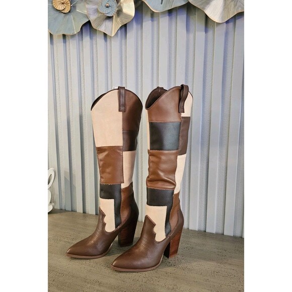 Steve Madden Real Leather Patchwork Western Boots Women’s NWOT Size 7 - Picture 2 of 10